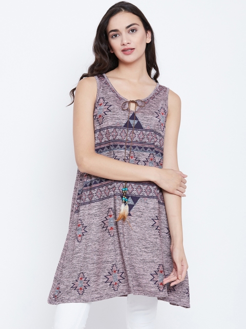 

Camey Women Pink & Navy Blue Printed A-Line Kurti