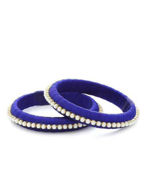 

AKSHARA Girls Set Of 2 Blue & White Handcrafted Silk Thread Bangles