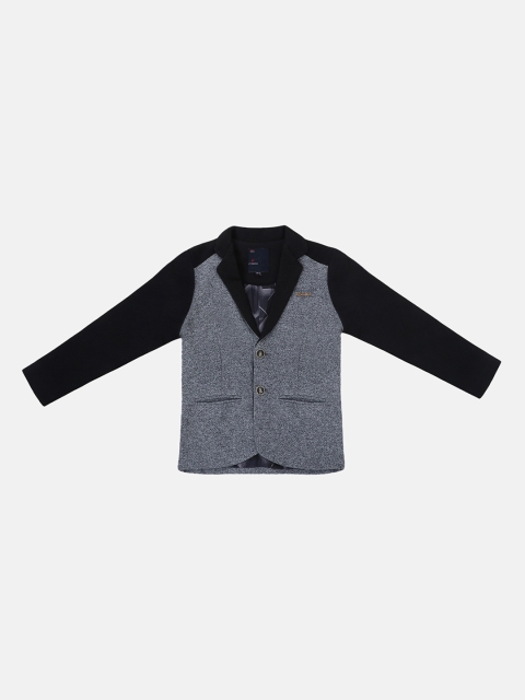 

Lil Tomatoes Boys Grey & Black Colourblocked Single-Breasted Casual Blazer