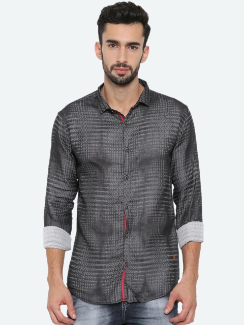 

WITH Men Charcoal Grey Slim Fit Printed Casual Shirt
