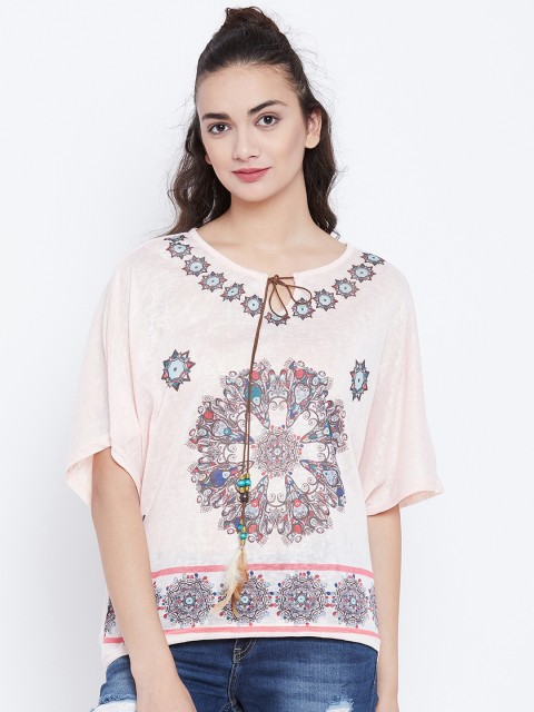 

Camey Women Peach-Coloured Printed Boxy Top