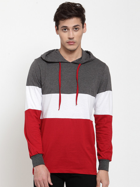 

Kalt Men Red & Grey Colourblocked Hood T-shirt