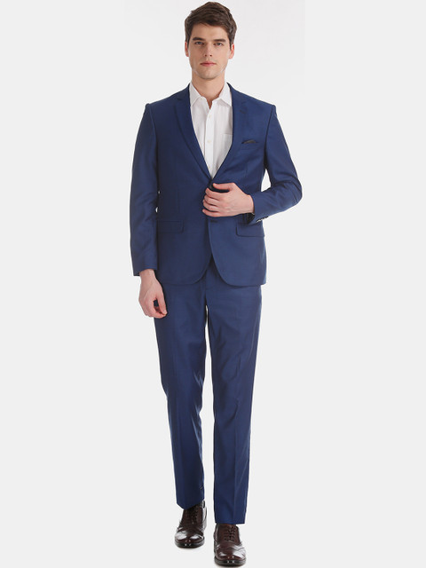 

AD By Arvind Men Blue Self-Design Single-Breasted Formal Suit
