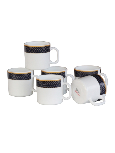 

Laopala Set Of 6 White & Navy Blue Printed Opalware Sovrana Coffee Mugs