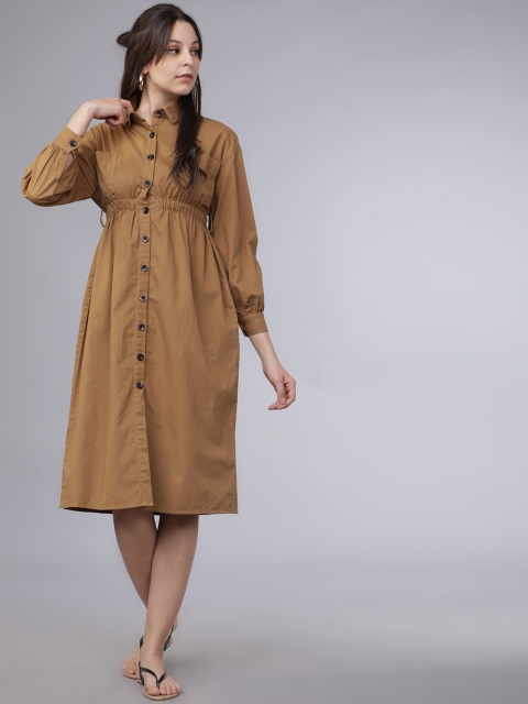 

Tokyo Talkies Women Khaki Brown Solid Shirt Dress