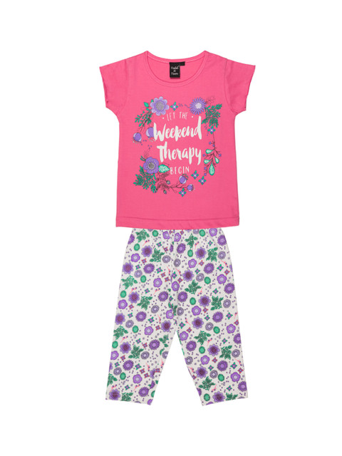 

Todd N Teen Girls Pink & Purple Floral Printed Night suit