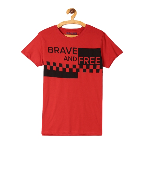 

Flying Machine Boys Red Printed Round Neck Pure Cotton T-shirt