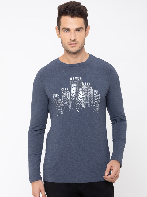 

Globus Men Blue & White Printed Round Neck T-shirt
