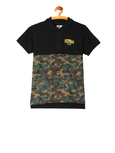 

Flying Machine Boys Black Camouflage Printed Polo Collar T-shirt
