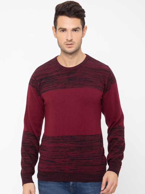 

Globus Men Maroon Striped Pullover Sweater