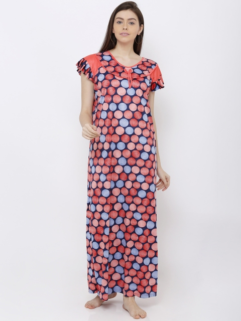 

Pretty Awesome Orange & Navy Blue Printed Nightdress