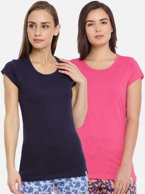 

Macrowoman W-Series Women Pack Of 2 Solid Lounge T-Shirts, Navy blue