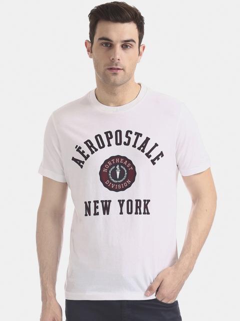 

Aeropostale Men White Printed Round Neck Pure Cotton T-shirt