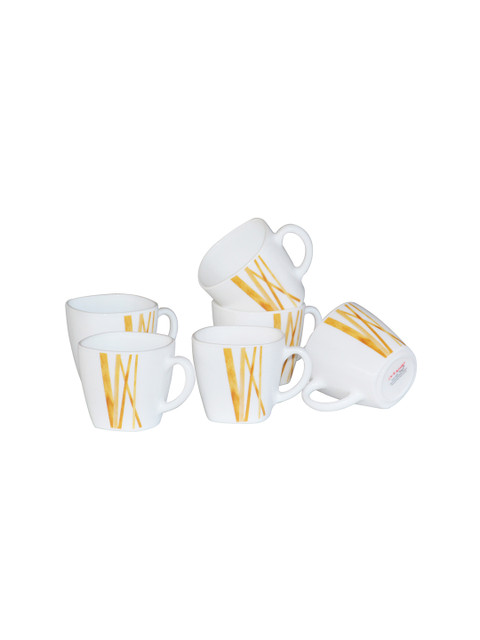 

Laopala Set Of 6 White & Yellow Printed Opalware Quadra Coffee Mugs