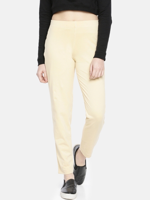 

Dollar Missy Women Cream-Coloured Smart Straight Fit Solid Cigarette Trousers
