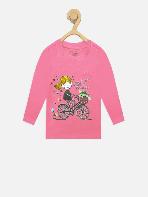 

Miss Chief Girls Pink Printed Round Neck Pure Cotton T-shirt