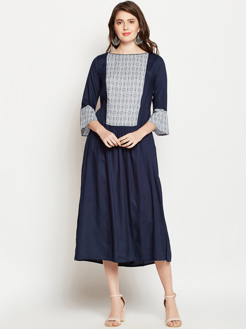 

RARE Women Navy Blue Solid Fit and Flare Dress