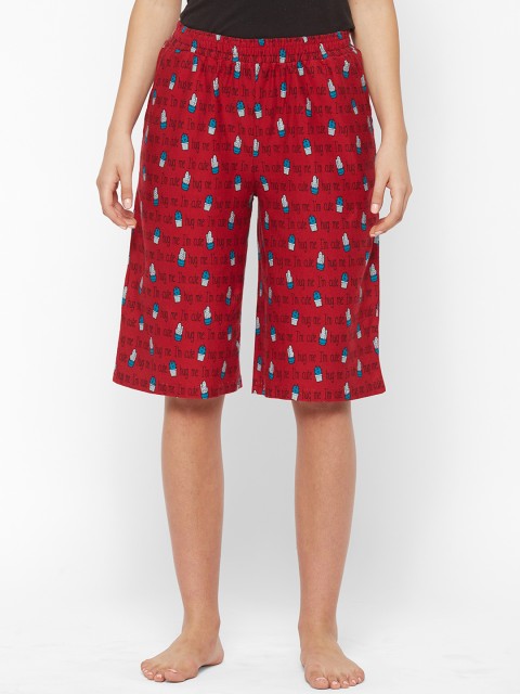 

Mystere Paris Women Red Printed Loose Fit Capris