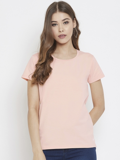 

Okane Women Peach-Coloured Solid Round Neck T-shirt