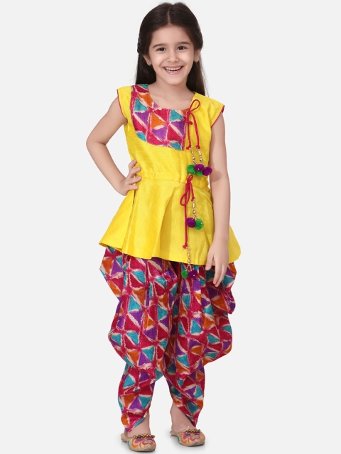 

BownBee Girls Yellow & Red Yoke Design Peplum Top with Dhoti Pants