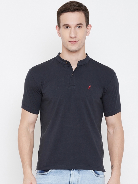 

HARBORNBAY Men Navy Blue Solid Henley Neck T-shirt