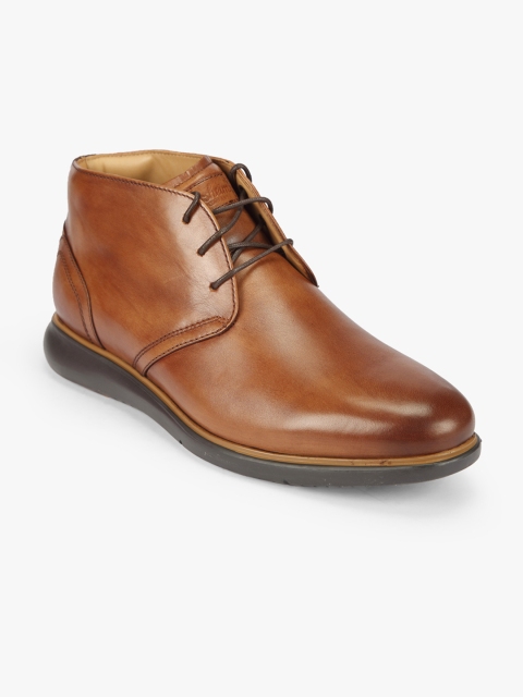 

Florsheim Men Brown Solid Leather Mid-Top Flat Boots