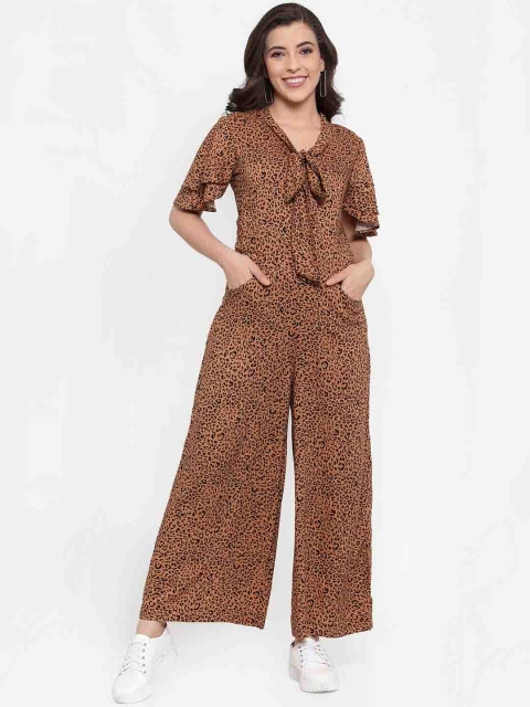 

Just Wow Women Brown & Black Animal Print Basic Jumpsuit