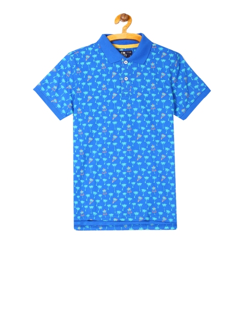 

Flying Machine Boys Blue Printed Polo Collar T-shirt