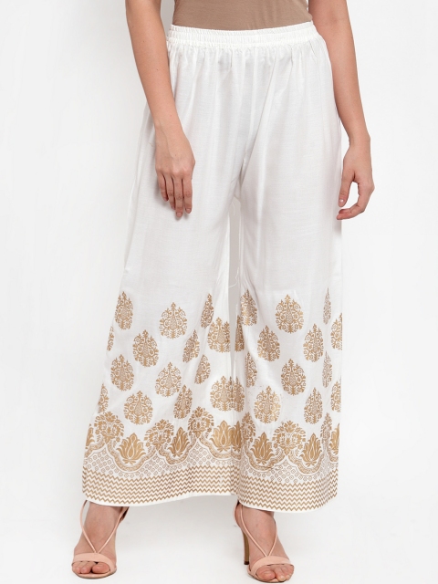 

Jompers Women Off-White & Gold-Toned Printed Wide Leg Palazzos