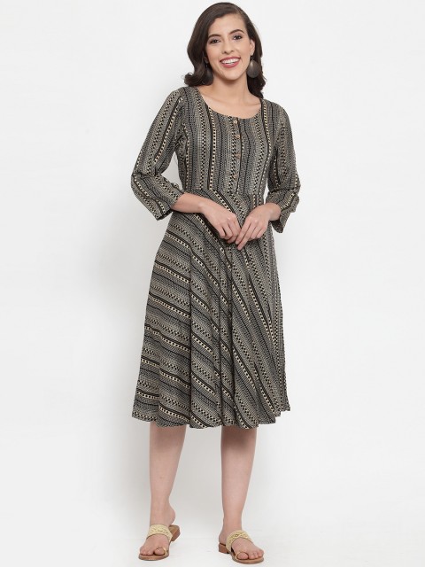 

Jompers Women Black Printed Fit and Flare Dress