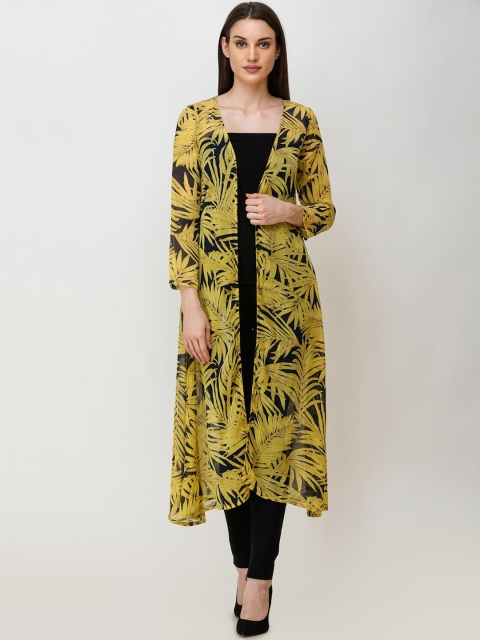 

SCORPIUS Women Yellow & Black Printed Open Front Shrug