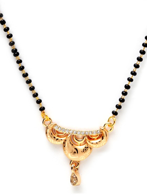 

Bhana Fashion White & Black Gold-Plated Beaded AD-Studded Designer Mangalsutra