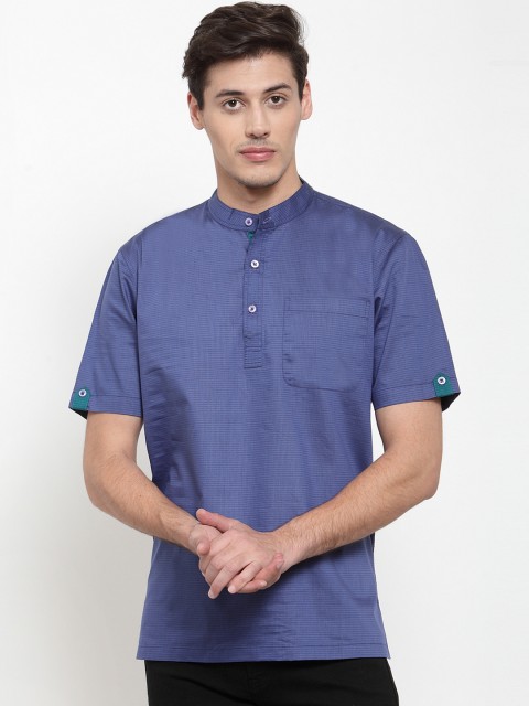 

NEUDIS Men Navy Blue Checked Straight Kurta