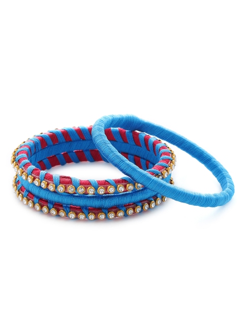 

AKSHARA Girls Set of 4 Blue & Red Stone-Studded Handcrafted Silk Thread Bangles