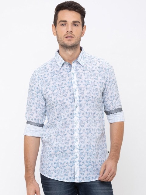 

Globus Men White & Blue Regular Fit Printed Casual Shirt