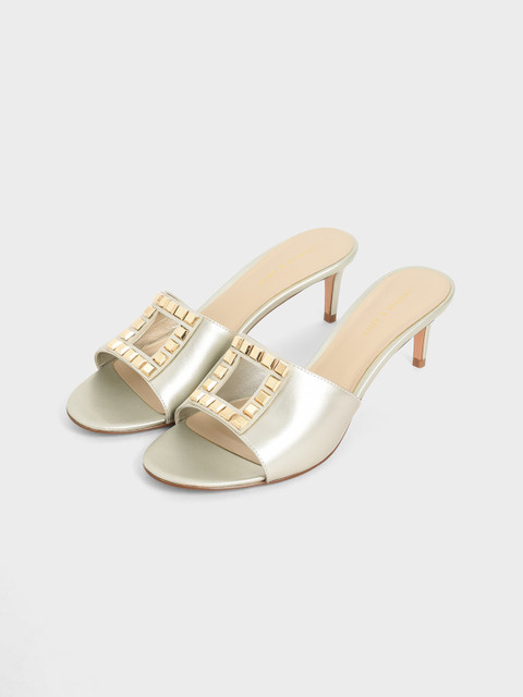 

CHARLES & KEITH Women Muted Gold-Toned Solid Embellished Slim Heels