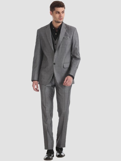 

AD By Arvind Men Grey Checked Single-Breasted Formal Three-Piece Suit