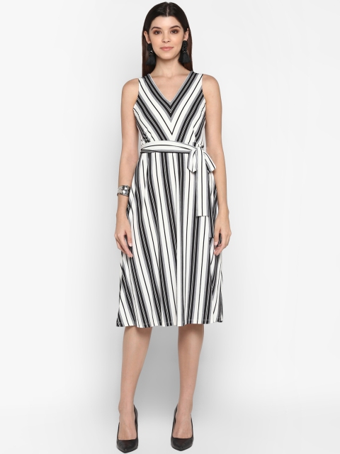 

Mode by Red Tape Women White Striped A-Line Dress