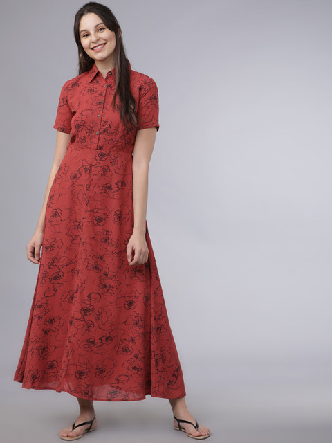 

Tokyo Talkies Women Coral Printed A-Line Dress