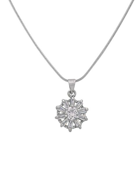 

Sia Art Jewellery Silver-Plated American Diamond Floral Pendant With Chain