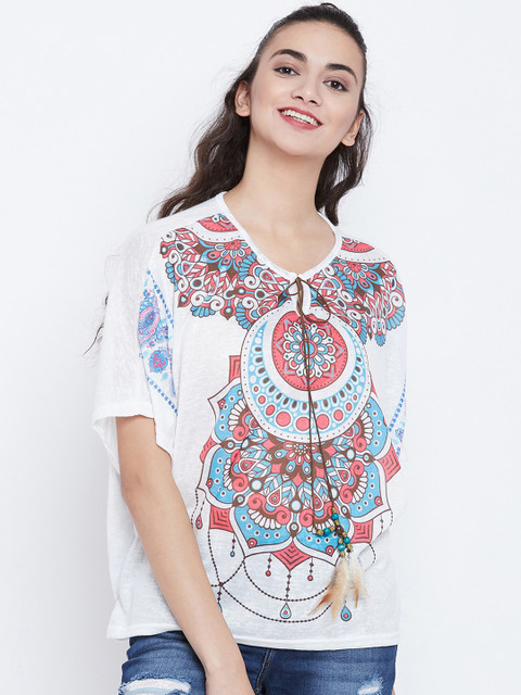 

Camey Women White Printed Boxy Top