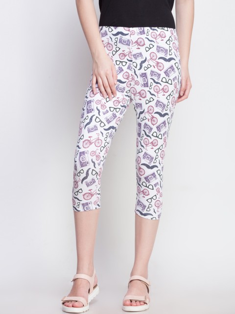 

Dollar Missy Women White Printed Slim Fit Capris
