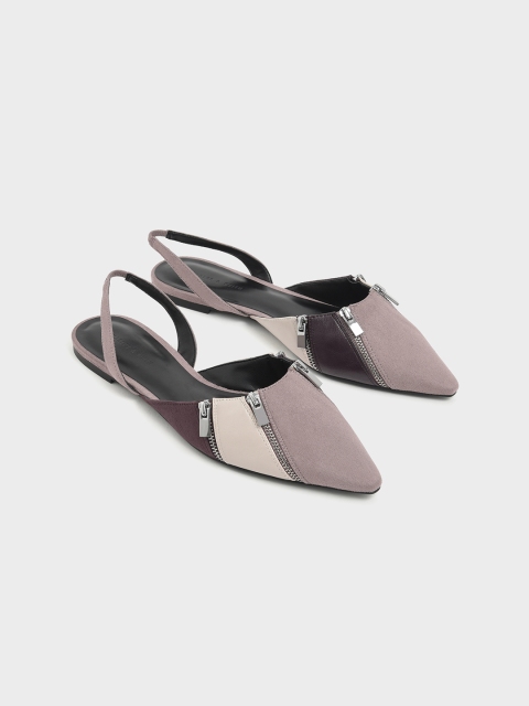 

CHARLES & KEITH Women Beige Colourblocked PU Ballerinas