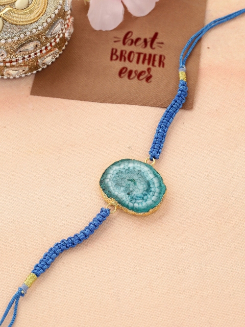 

Shoshaa Men Gold-Plated & Blue Semi Precious Agate Stone Designer Rakhi