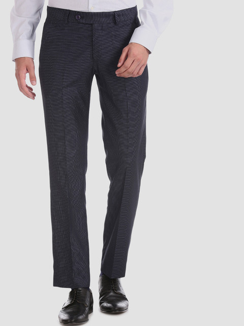 

AD By Arvind Men Blue Regular Fit Self Design Formal Trousers