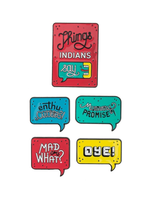 

Chumbak Set Of 5 Red & Teal Green Things Indian Say Metal Fridge Magnets