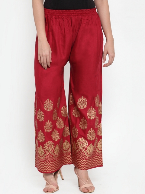 

Jompers Women Maroon & Gold-Toned Printed Wide Leg Palazzos