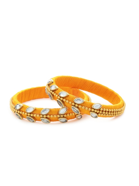 

AKSHARA Set Of 2 Yellow & Gold-Toned Handcrafted Silk Thread Bangles