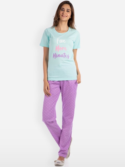 

Nite Flite Women Blue & Purple Printed Night suit