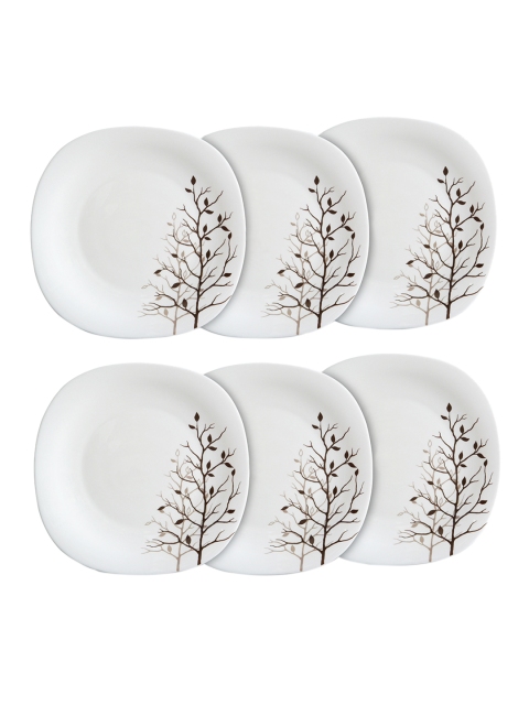 

Laopala Set Of 6 White & Brown Autumnal Printed Quadra Full Plates